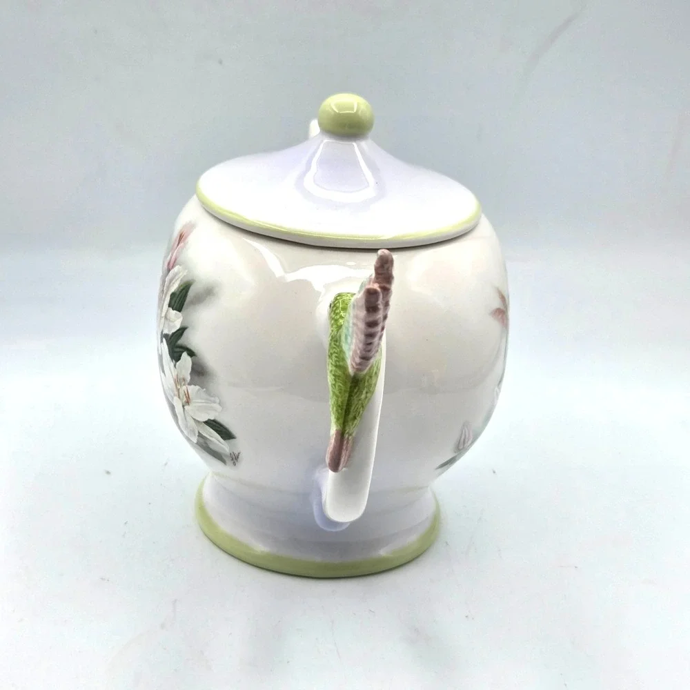 Teleflora Hummingbird and Lillies Teapot By Lena Liu Porcelain Tea Pot w/ Lid